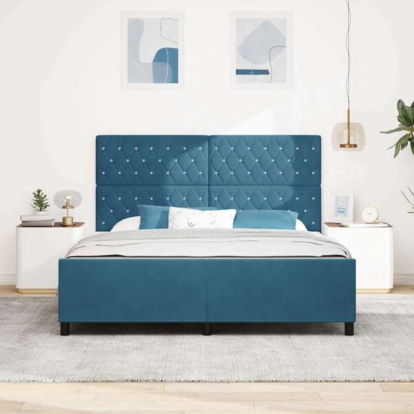 vidaXL Cama Box com cabeceira Azul Escuro 180 x 200 cm Veludo