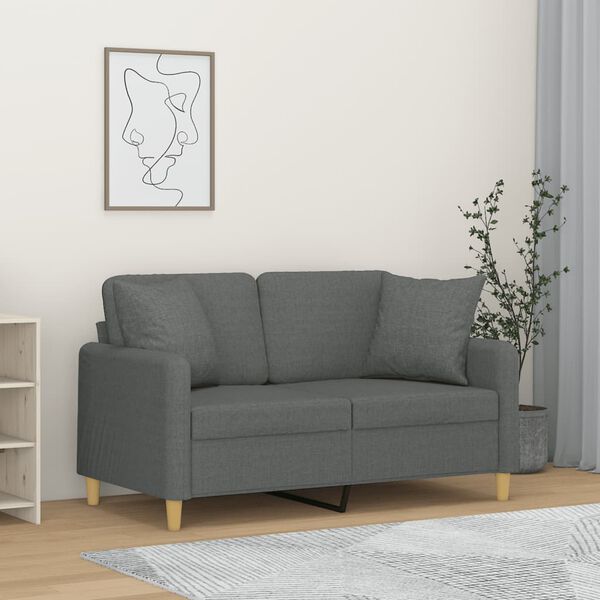 vidaXL Sofá 2 lugares +almofadas decorativas 120cm tecido cinza-escuro