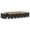 vidaXL 17 pcs conjunto de jantar p/ jardim c/ almofad&otilde;es vime PE preto