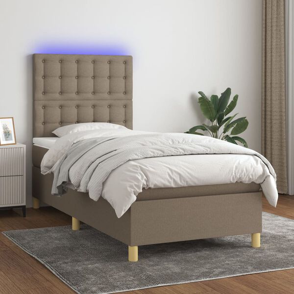 vidaXL Cama box spring + colch&atilde;o/LED 80x200cm tecido cinza-acastanhado