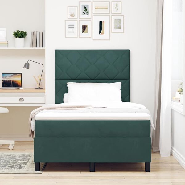 vidaXL Cama Box Spring LED Verde Escuro 120 x 200 cm tecido