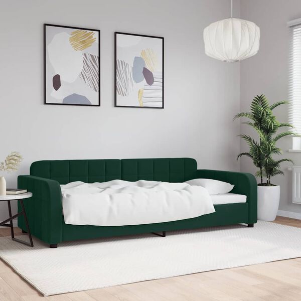 vidaXL Sof&aacute;-cama 90x200 cm veludo verde-escuro