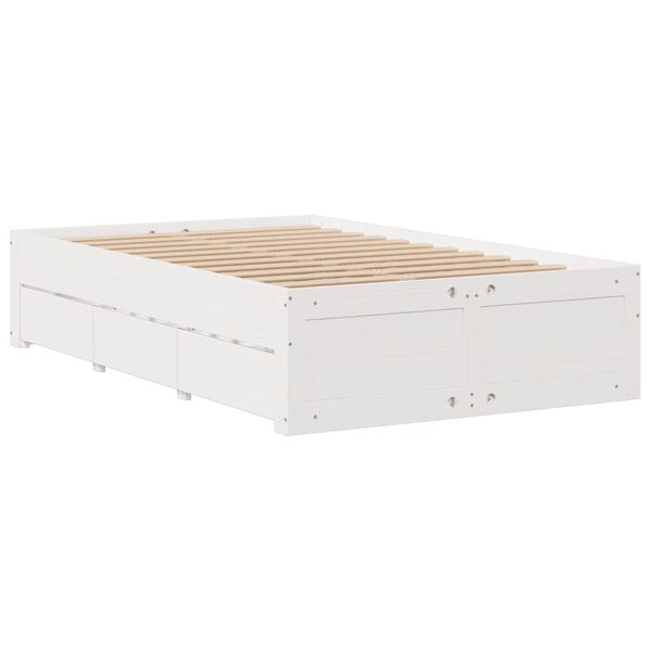 vidaXL Cama sem colch&atilde;o com gavetas 135x190 cm pinho maci&ccedil;o branco