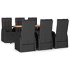 vidaXL 7 pcs conjunto de jantar p/ jardim c/ almofad&otilde;es vime PE preto