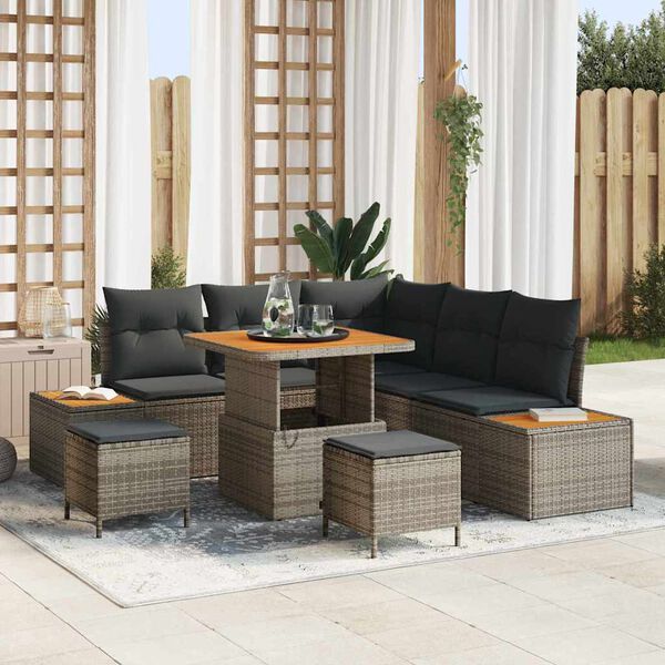 vidaXL Conjunto de Sof&aacute; de Jardim Cinzeto Rattan Sint&eacute;tico