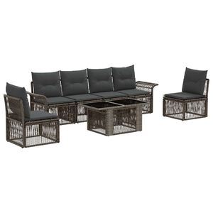 vidaXL Conjunto de Sof&aacute; de Jardim 7 unid. Cinza e Cinza Escuro vime PE