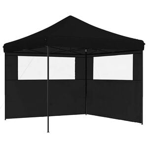 vidaXL Tenda p/ festas pop-up dobr&aacute;vel com 2 paredes laterais preto