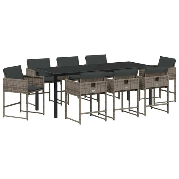 vidaXL Conjunto de Jantar para Jardim 9 pcs Cinzeto vime PE