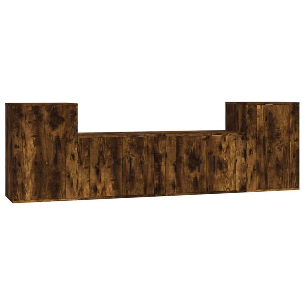 vidaXL Conjunto m&oacute;veis de TV 4 pcs madeira processada carvalho fumado