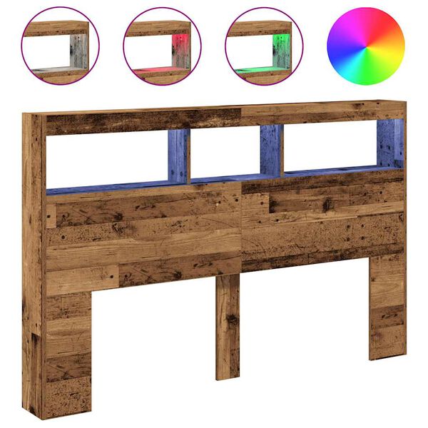 vidaXL Arm&aacute;rio de cabeceira com luzes LED 160x17x102 cm madeira velha
