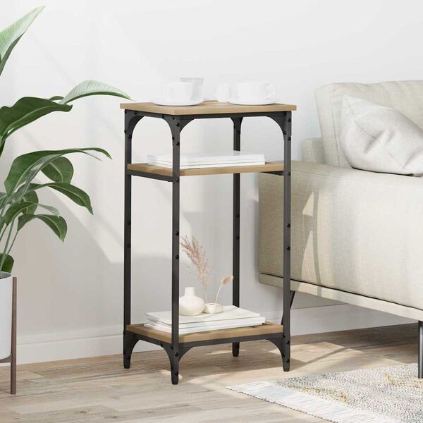 vidaXL Mesa Lateral com prateleira Carvalho Artesanal 40 x 30 x 75 cm