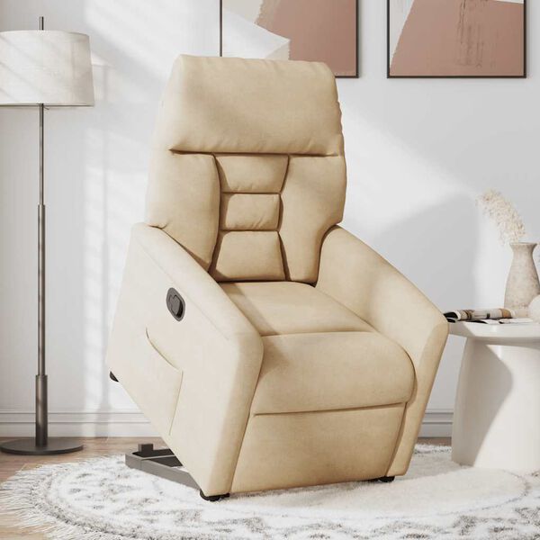 vidaXL Poltrona reclin&aacute;vel elevat&oacute;ria tecido de microfibra cor creme
