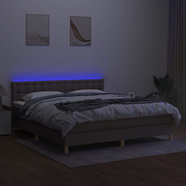 vidaXL Cama box spring colch&atilde;o/LED 160x200 cm tecido cinza-acastanhado