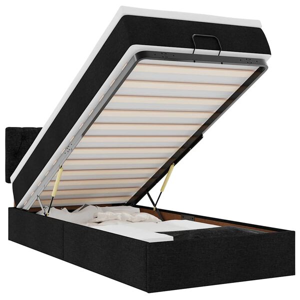 vidaXL Estrutura de cama otomana com colch&atilde;o preto 80x200cm tecido