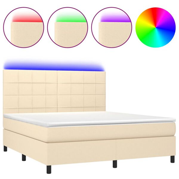 vidaXL Cama box spring c/ colch&atilde;o e LED 160x200 cm tecido cor creme
