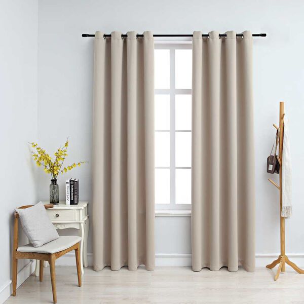 vidaXL Cortinas blackout com argolas em metal 2 pcs 140x175 cm bege