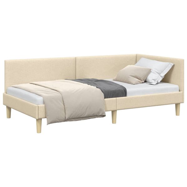 vidaXL Estrutura de Cama de Canto Creme 90 cm x 200 cm Veludo