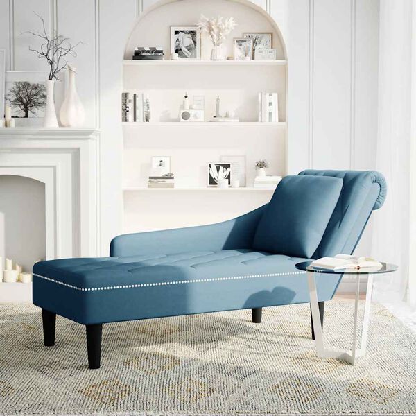 vidaXL Chaise lounge c/ almofada/apoio de braços direito veludo azul