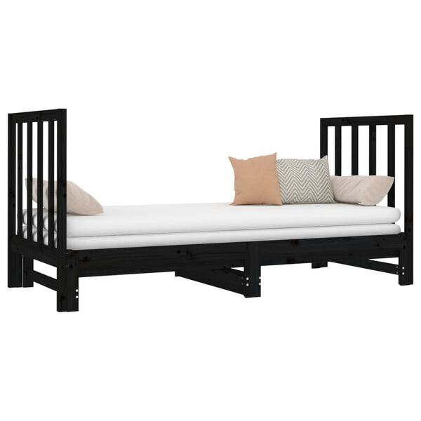 vidaXL Estrutura sof&aacute;-cama de puxar 2x(90x190) cm pinho maci&ccedil;o preto