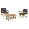 vidaXL 3pcs conj. lounge de jardim bambu c/ almofadões cinzento-escuro