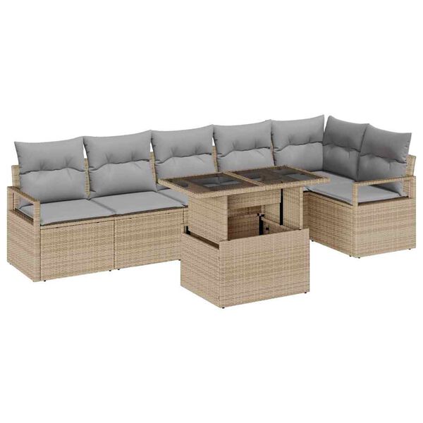 vidaXL Conjunto de Sof&aacute; de Jardim 7 pcs Bege Rattan Sint&eacute;tico