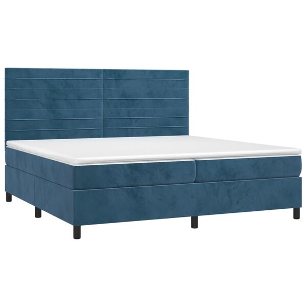 vidaXL Cama com molas/colch&atilde;o 200x200 cm veludo azul-escuro