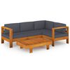 vidaXL 5 pcs conj. lounge de jardim c/ almofad&otilde;es cinza-escuro ac&aacute;cia