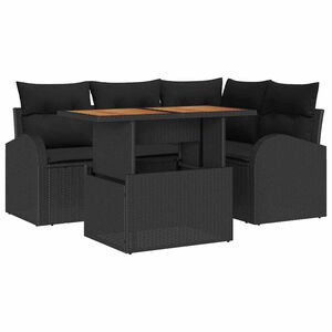 vidaXL Conjunto de Sof&aacute; de Jardim 5 pcs Preto Rattan Sint&eacute;tico
