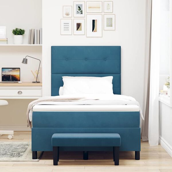 vidaXL Cama Box com colch&atilde;o Azul escuro 120 x 190 cm Veludo