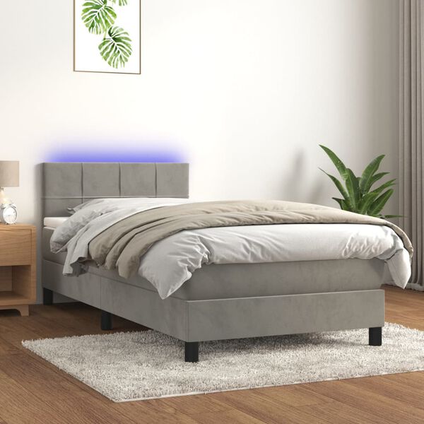 vidaXL Cama box spring c/ colch&atilde;o/LED 100x200 cm veludo cinzento-claro