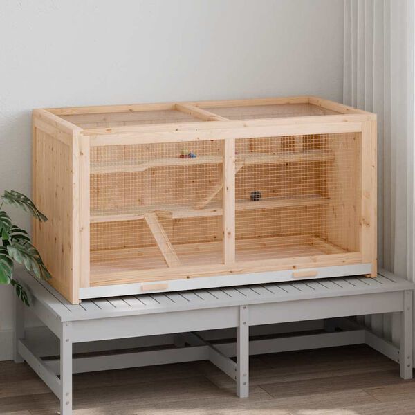 vidaXL Gaiola para hamster 104x52x54 cm Madeira maci&ccedil;a de abeto