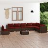 vidaXL 9 pcs conjunto lounge de jardim c/ almofad&otilde;es vime PE castanho