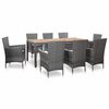 vidaXL 9 pcs conjunto jantar exterior c/ almofad&otilde;es vime PE cinzento