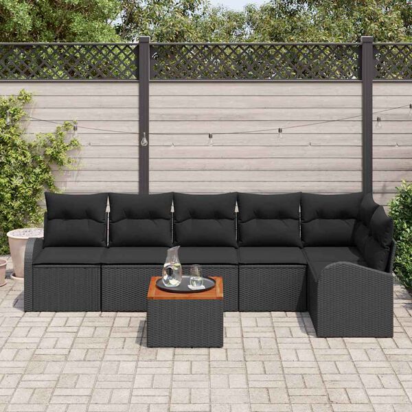 vidaXL Conjunto de Sofá de Jardim com almofada 7 pcs Preto vime PE