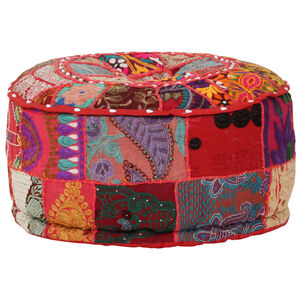 vidaXL Pufe de retalhos redondo algod&atilde;o artesanal 40x20 cm vermelho
