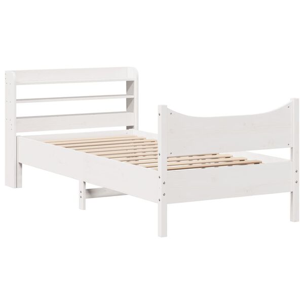 vidaXL Estrutura de cama com cabeceira 90x190 cm pinho maci&ccedil;o branco