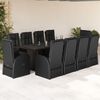 vidaXL 11 pcs conjunto de jantar p/ jardim c/ almofad&otilde;es vime PE preto