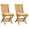 vidaXL Cadeiras de jardim c/ almofad&otilde;es branco nata 2 pcs teca maci&ccedil;a
