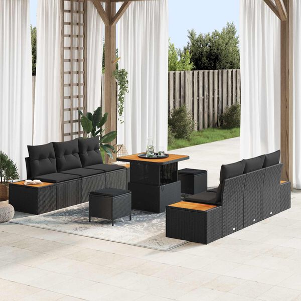 vidaXL Conjunto de Sof&aacute; de Jardim 9 pcs Preto vime PE