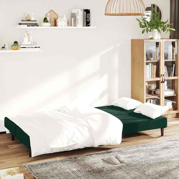 vidaXL Sof&aacute;-cama de 2 lugares veludo verde-escuro