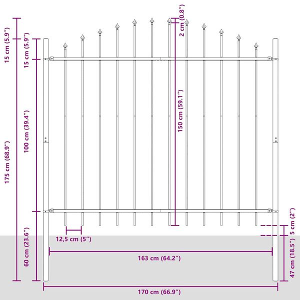 vidaXL Cerca de jardim Woerden com ponta em forma de lan&ccedil;a, em a&ccedil;o, 170x150 cm, preto