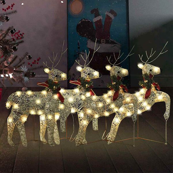 vidaXL Renas de Natal 4 pcs 80 luzes LED dourado