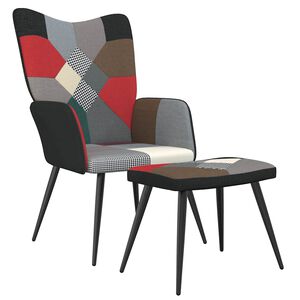 vidaXL Cadeira de descanso com banco tecido de retalhos