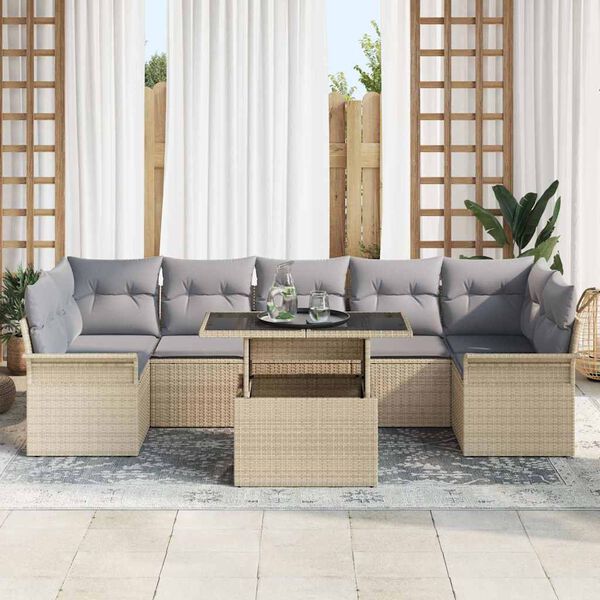 vidaXL Conjunto de Sofá de Jardim 8 pcs Bege Rattan Sintético
