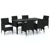 vidaXL 7 pcs conjunto de jantar p/ jardim c/ almofad&otilde;es vime PE preto