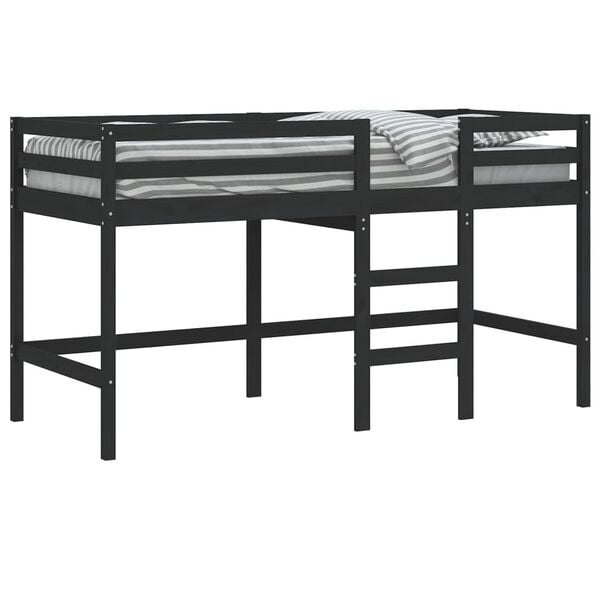 vidaXL Cama alta p/ criança c/ escada 80x200 cm pinho maciço preto