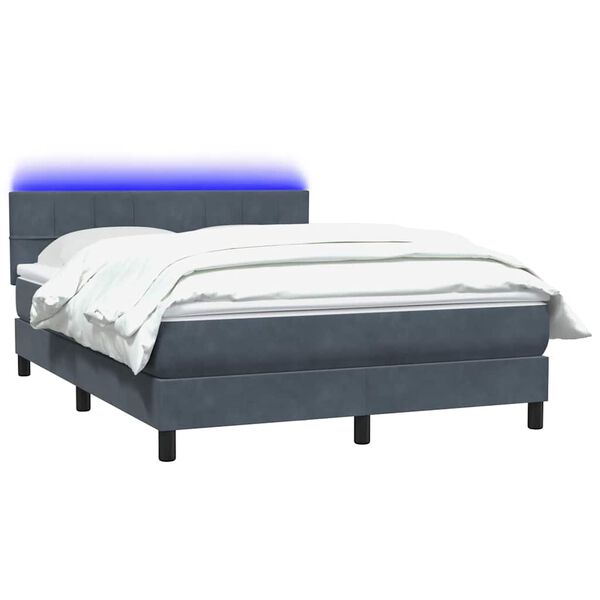 vidaXL Cama box spring c/ colch&atilde;o e LED 160x220 cm veludo cinzento-escuro