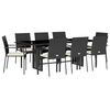 vidaXL 9 pcs conjunto de jantar p/ jardim c/ almofad&otilde;es vime PE preto