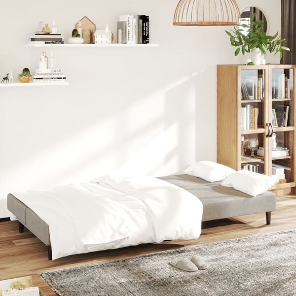 vidaXL Sof&aacute;-cama de 2 lugares veludo cinzento-claro