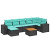 vidaXL Conjunto de sof&aacute; de jardim com 8 pe&ccedil;as e almofadas em rattan sint&eacute;tico preto